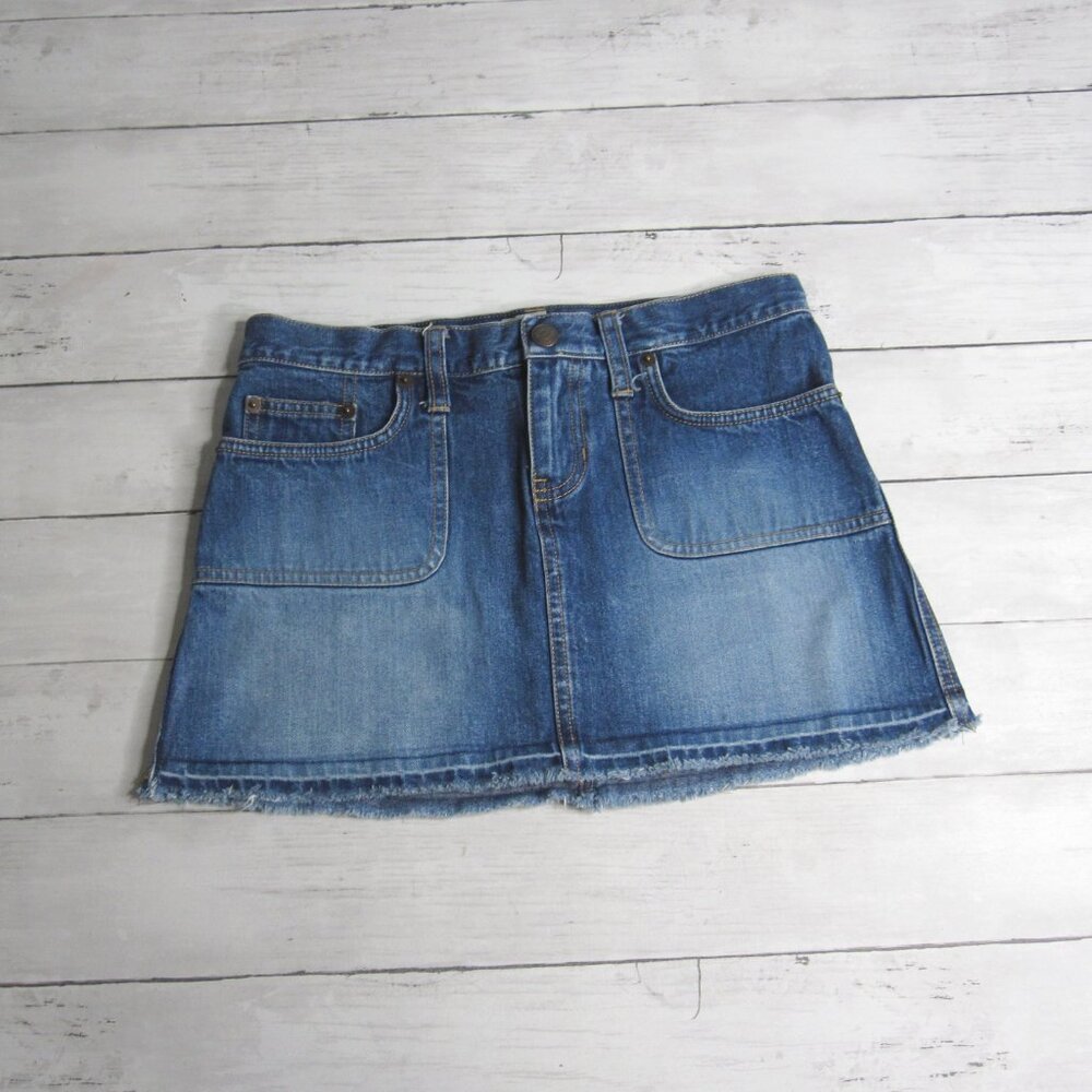 Vintage Abercrombie Denim Blue Jean Mini Skirt Girl Size 16 Utility Pockets Y2K - Picture 2 of 7
